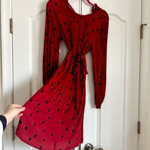Seraphine Red Midi Maternity & Nursing Dress with Black Polka Dots